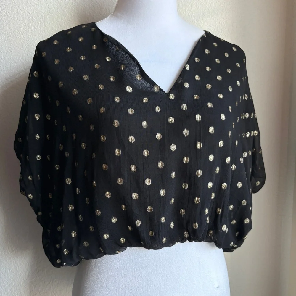 NWT Marea by Liz Joy Mary Top in Black Gold Dot M - Picture 2 of 7